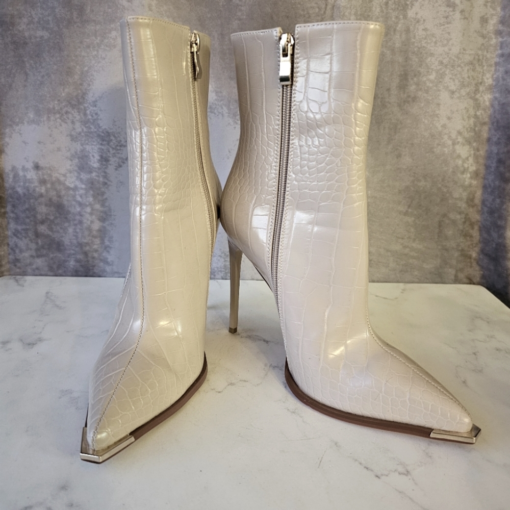 SIMMI LONDON SAFIYA NUDE FAUX CROC PRINT METAL TOE CAP STILETTO ANKLE BOOTS SZ 6